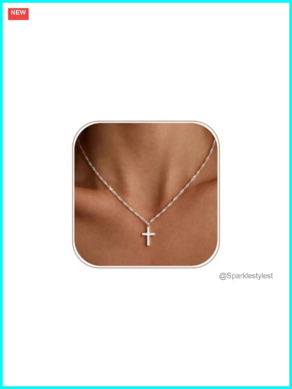 14K Silver Plated Cross Pendant Necklace 16.5in Adjustable